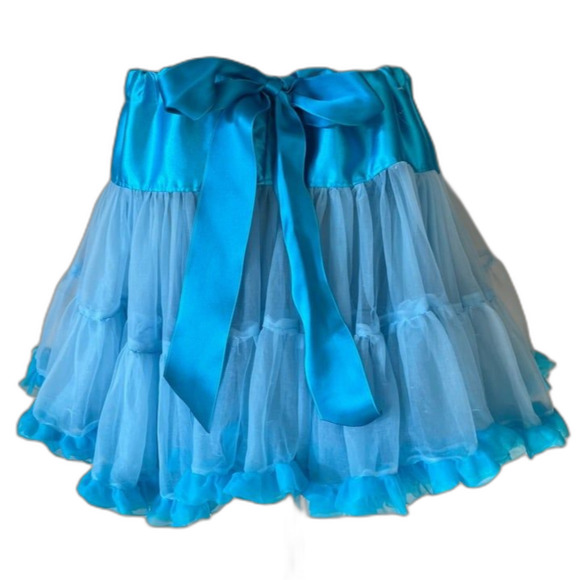 Girls Blue Ruffle Tulle Adjustable Size Tutu Skirt Halloween Costume sz 6-14 - Picture 7 of 9